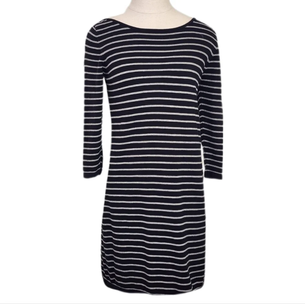 525 America Dress 100% Cotton Knit Breton Stripe Black Size S - Picture 4 of 12